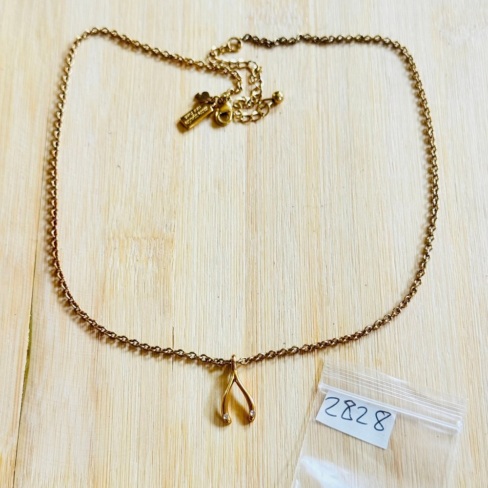Kate Spade New York Dream Big Mini Necklace Wishbone Gold Plated Chain Dainty - Picture 7 of 7